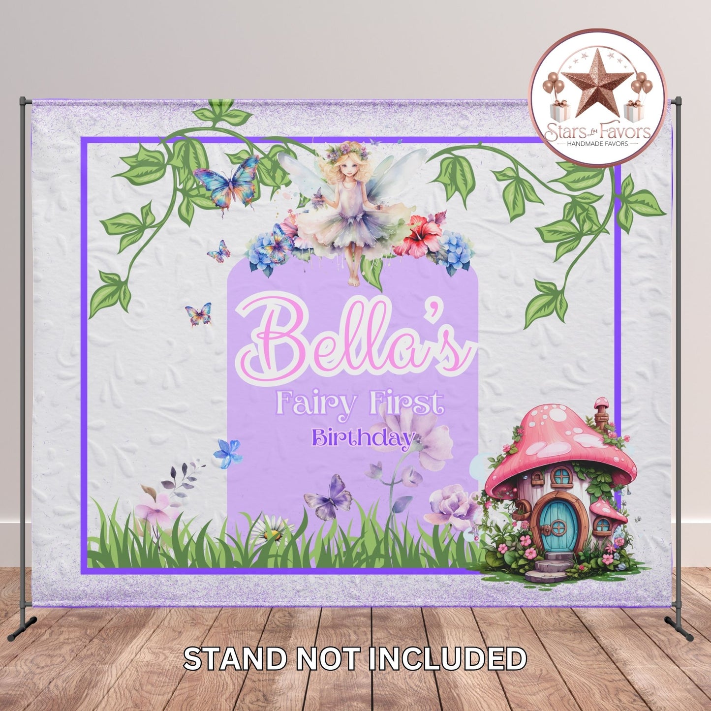 Fairy Garden Birthday Backdrop Banner – Personalized Party Decoration