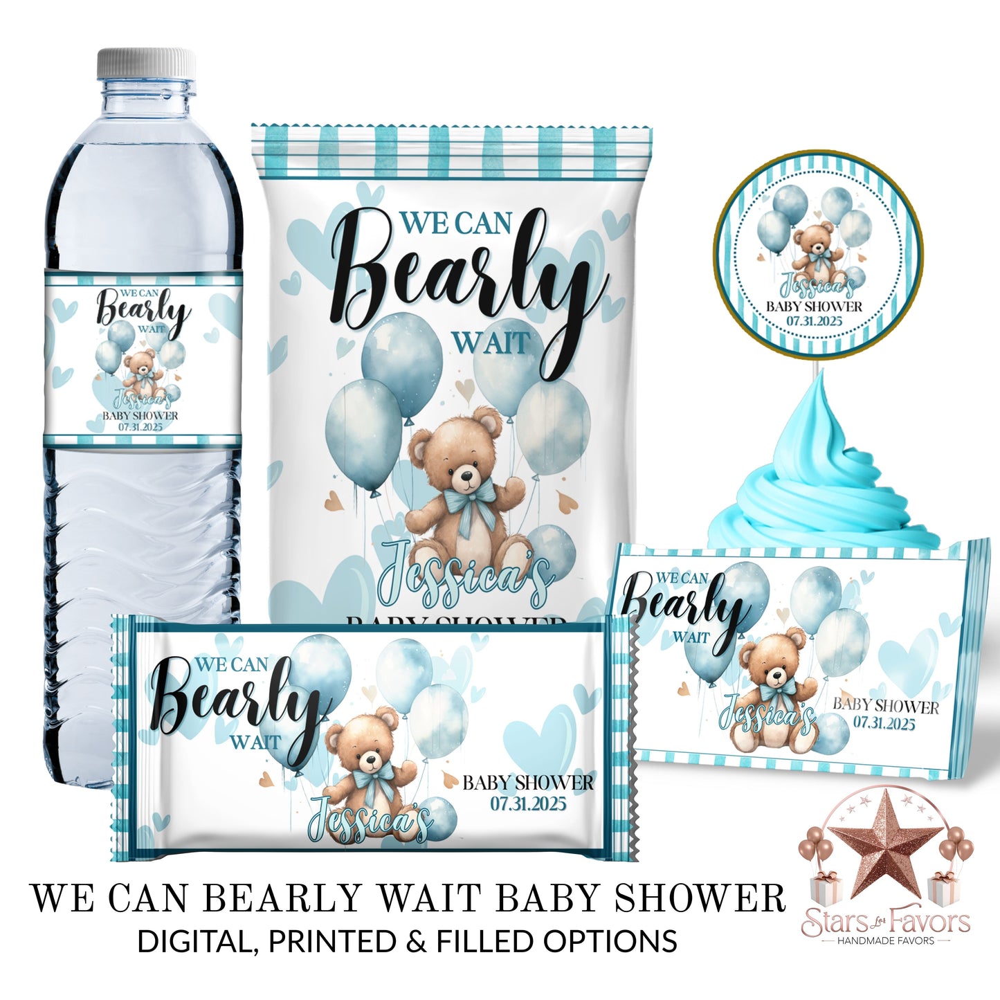 We Can Bearly Wait Blue Baby Shower Party Favors