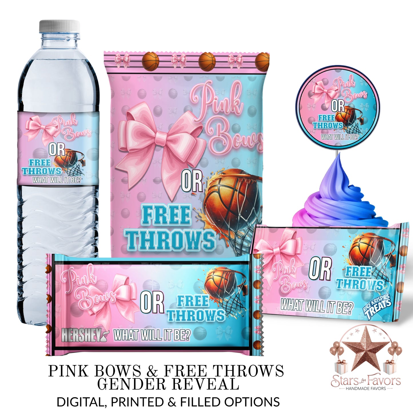 Pink Bows & Free Throws Gender Reveal Party Favors