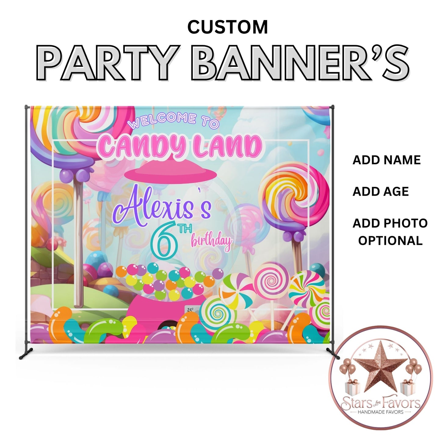 Candy Land Birthday Party Backdrop – Personalized Name & Age