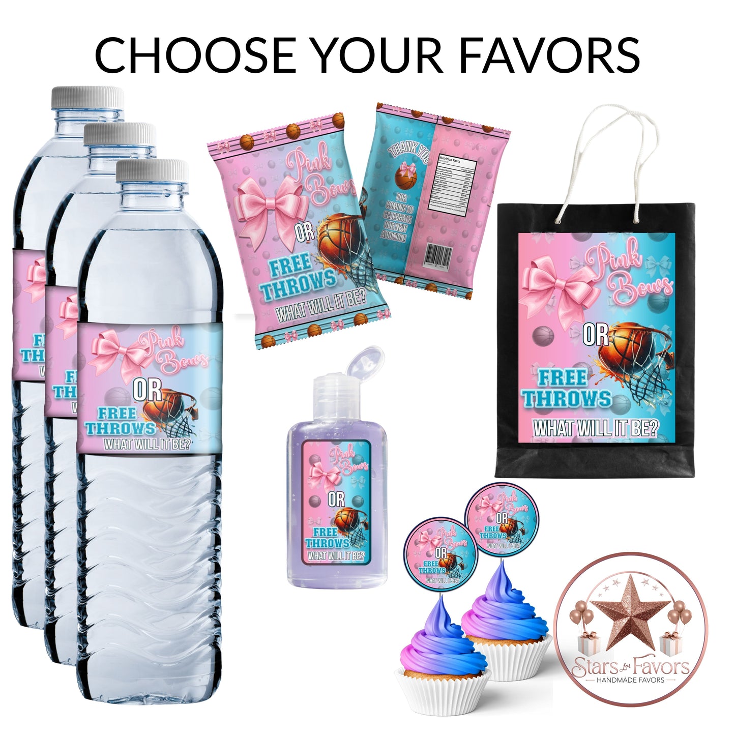 Pink Bows & Free Throws Gender Reveal Party Favors