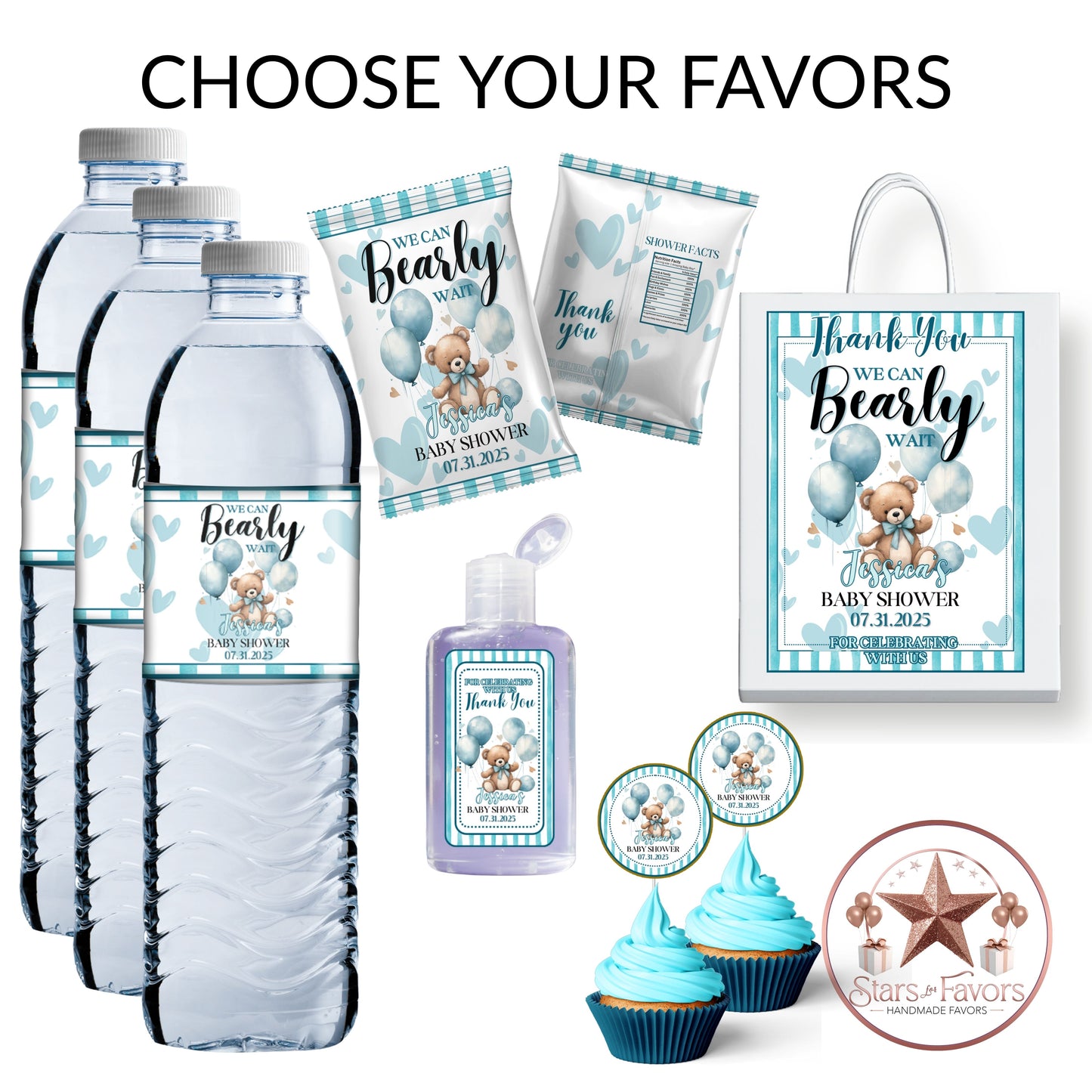 We Can Bearly Wait Blue Baby Shower Party Favors