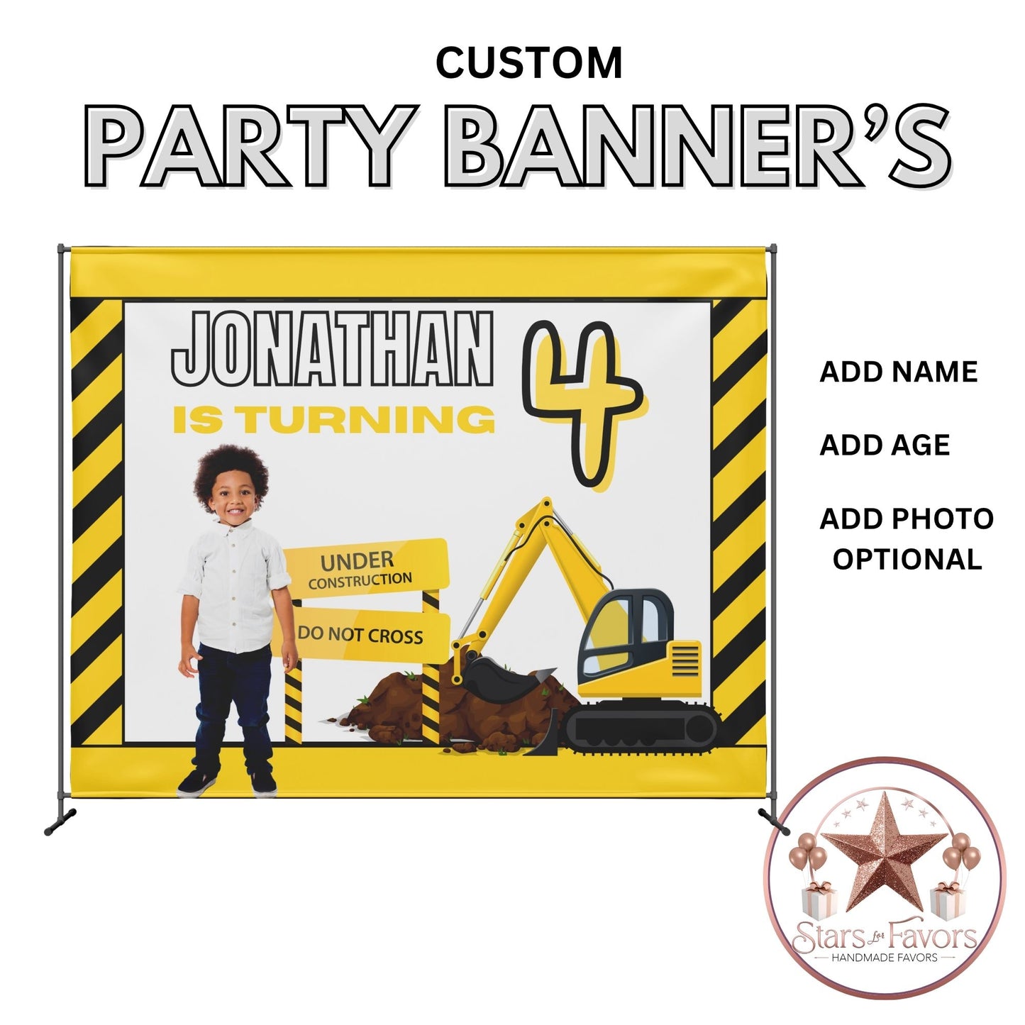 Under Construction Birthday Backdrop Banner – Personalized Party Decoration