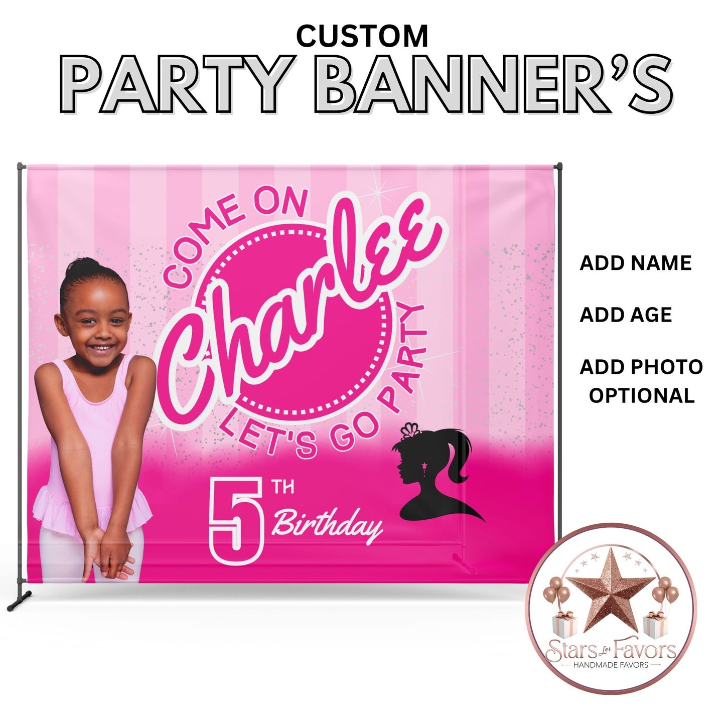 Come On Let’s Go Party Doll Birthday Backdrop – Personalized with Name & Age