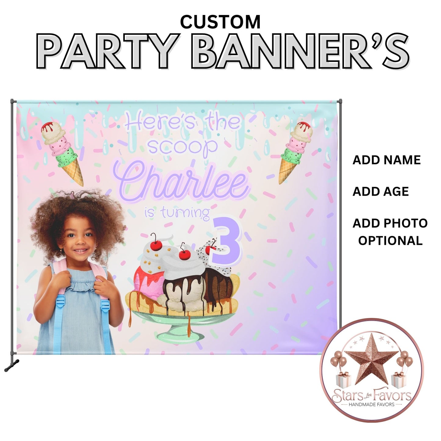 🍦 Here’s the Scoop – Custom Ice Cream Party Banner 🍦