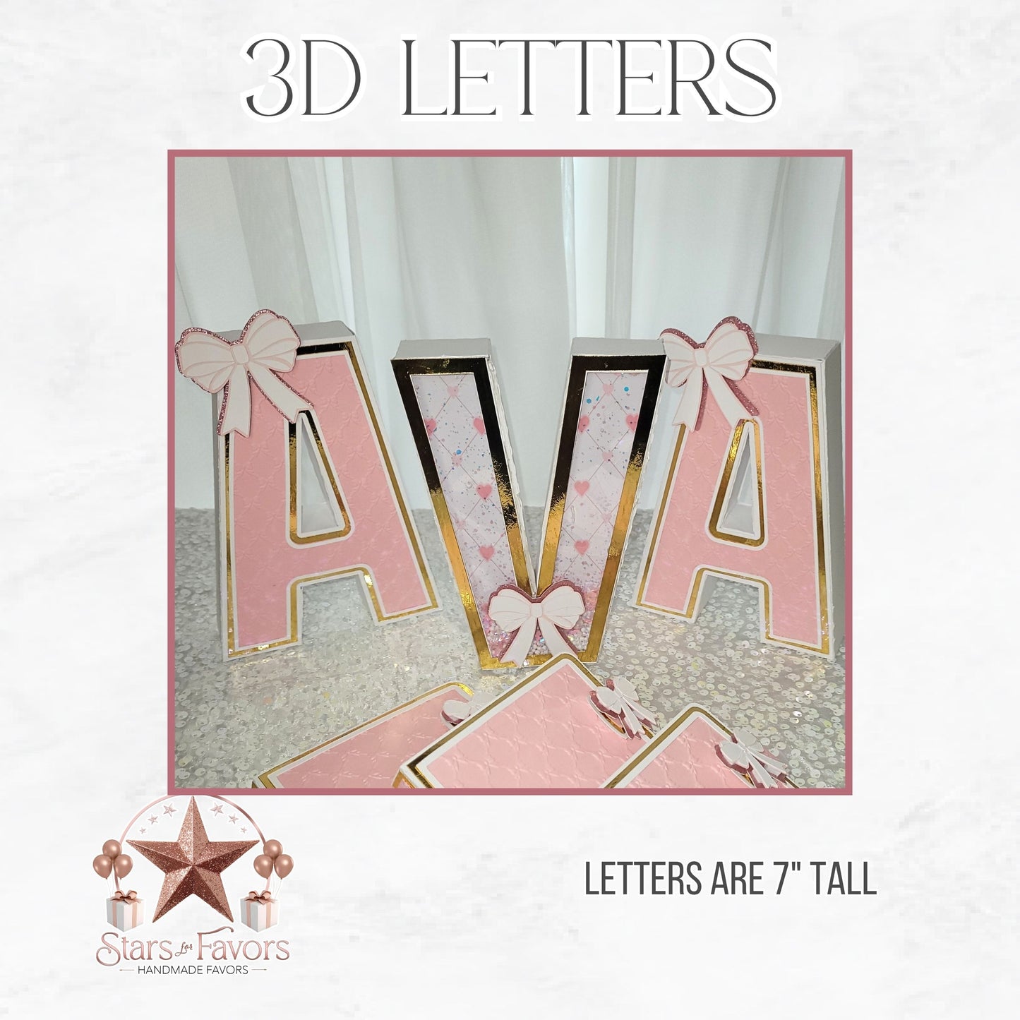 Pink Bows 3D Letters (7" Tall)
