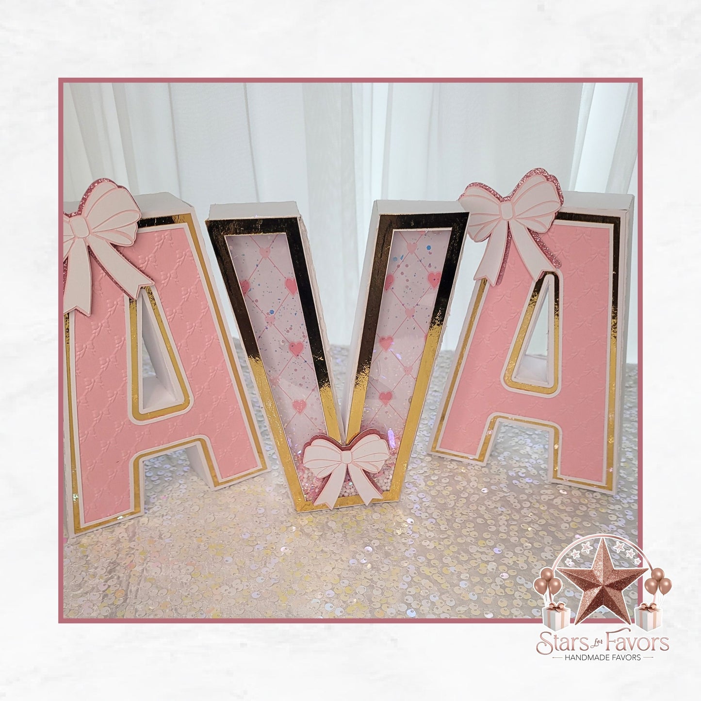 Pink Bows 3D Letters (7" Tall)