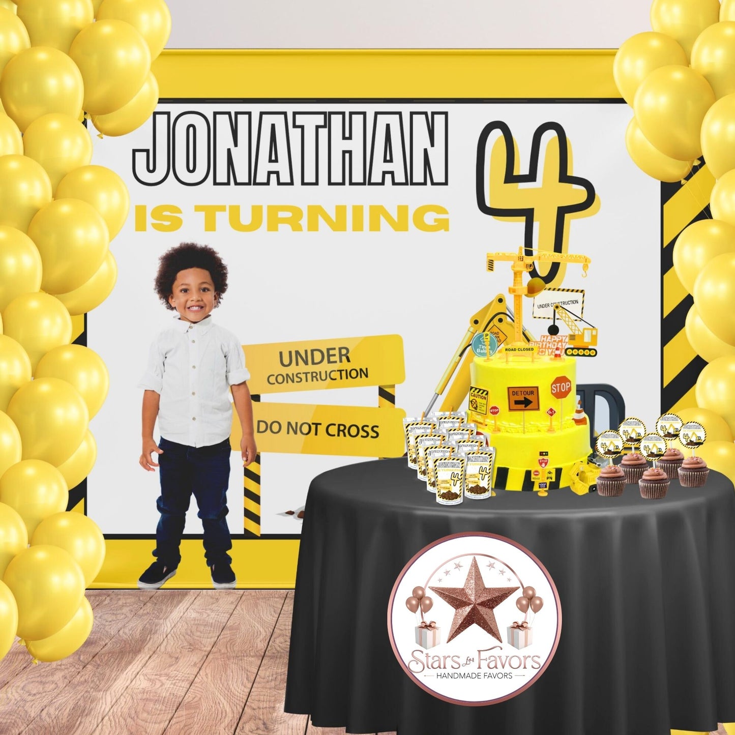 Under Construction Birthday Backdrop Banner – Personalized Party Decoration