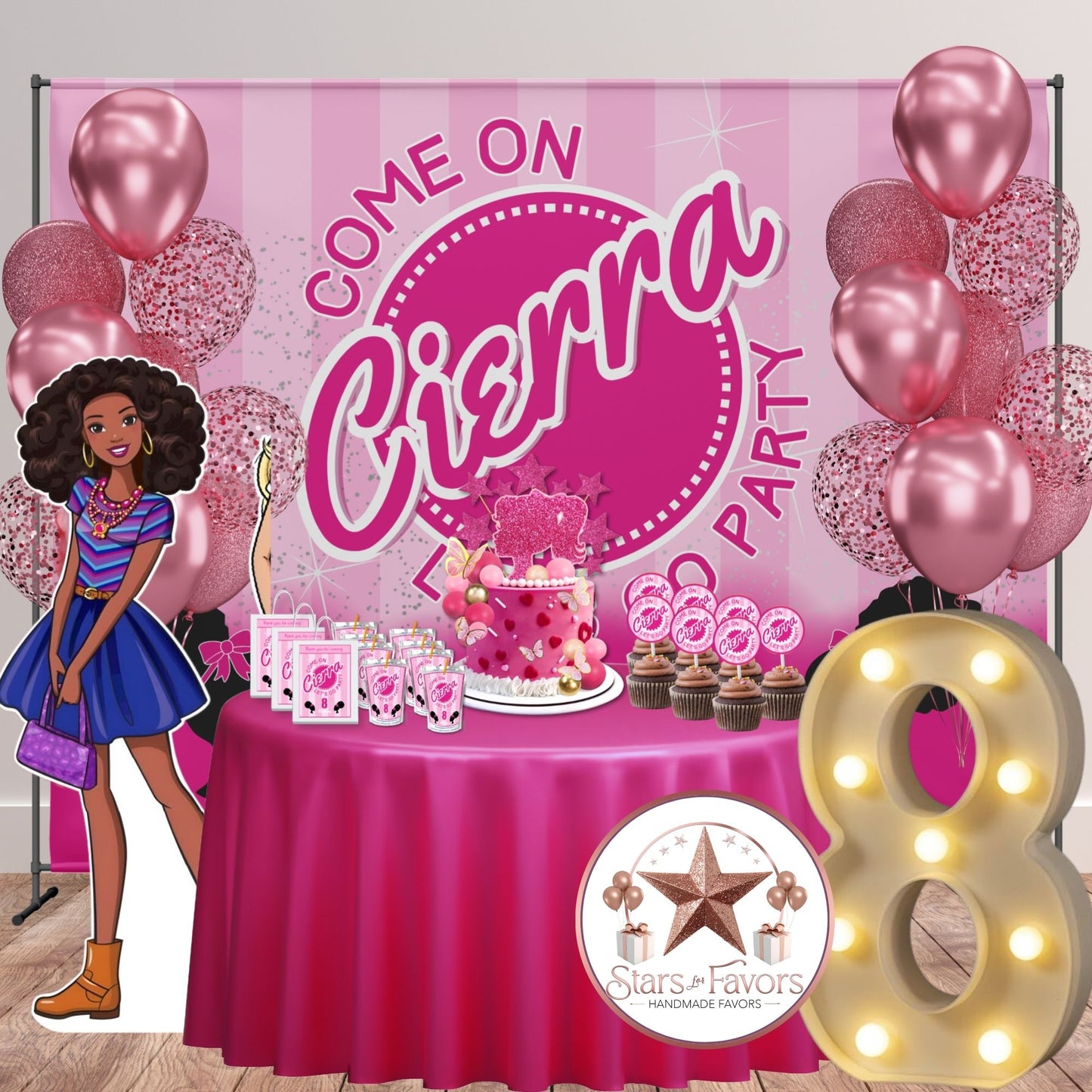 Come On Let’s Go Party Afro Doll Birthday Backdrop – Personalized with Name & Age
