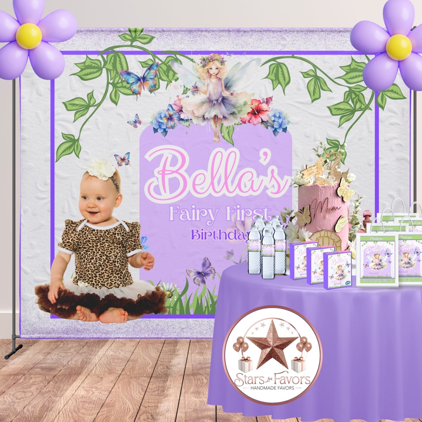 Fairy Garden Birthday Backdrop Banner – Personalized Party Decoration