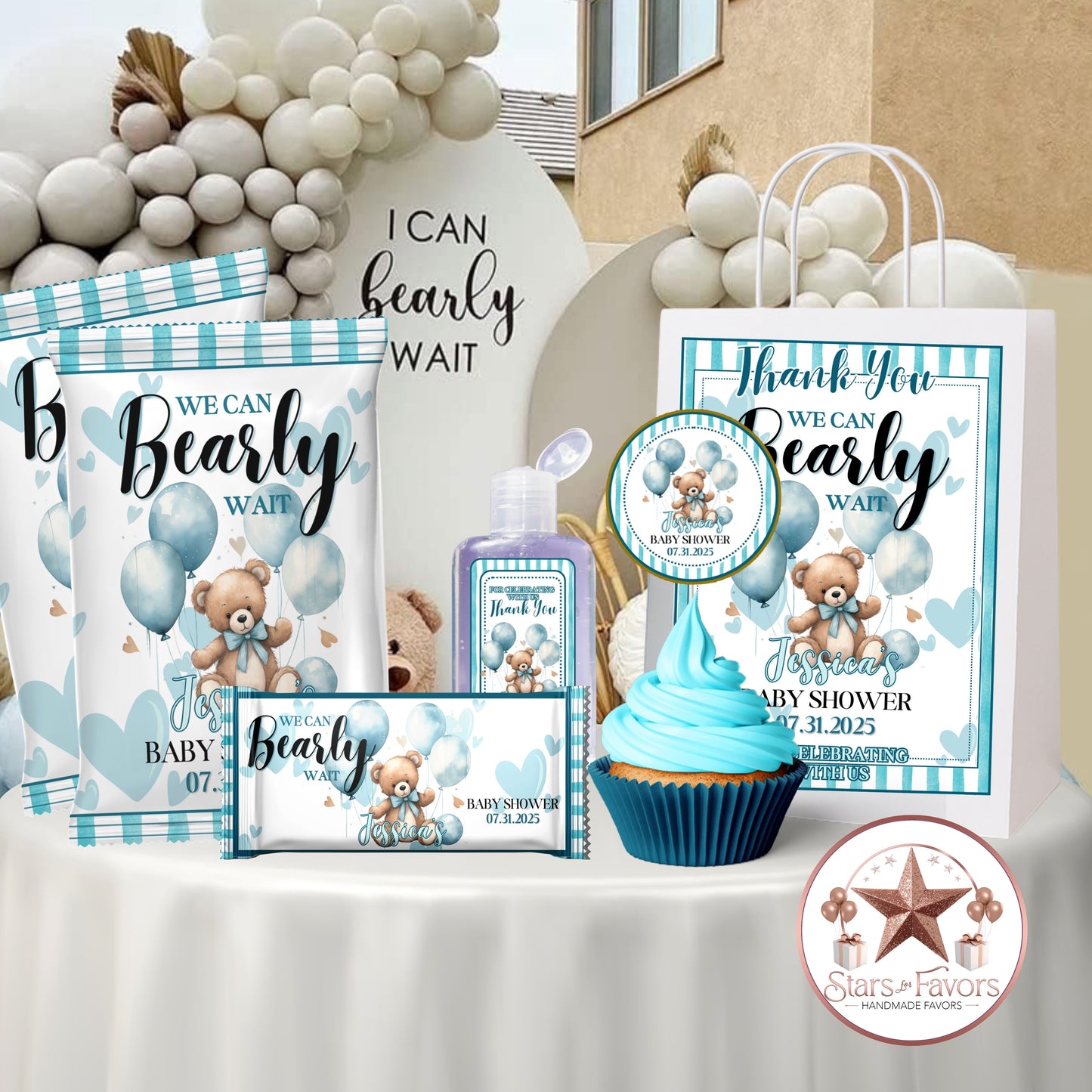 We Can Bearly Wait Blue Baby Shower Party Favors