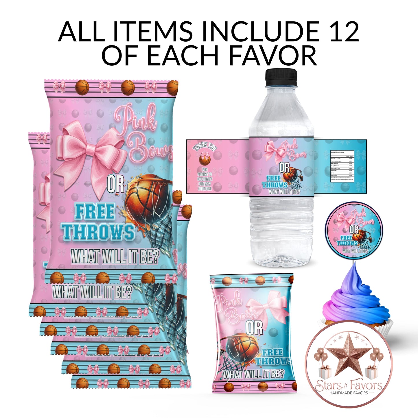 Pink Bows & Free Throws Gender Reveal Party Favors