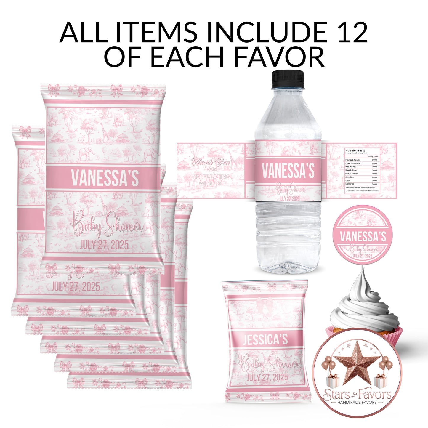 Toile De Juoy Pink Baby Shower Party Favors