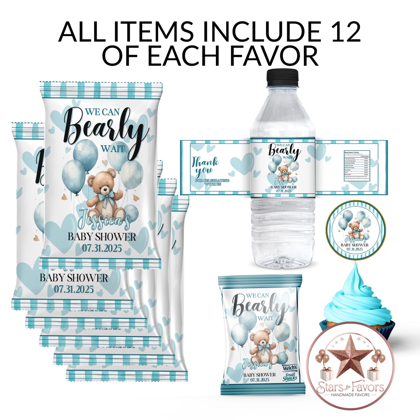 We Can Bearly Wait Blue Baby Shower Party Favors