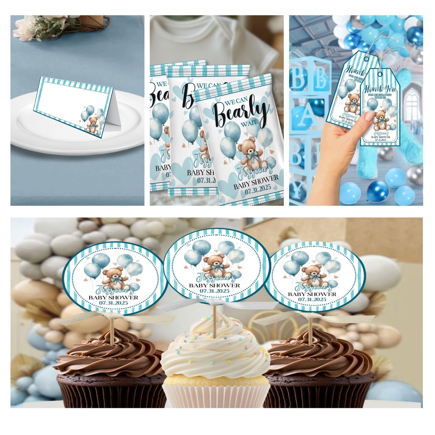 We Can Bearly Wait Blue Baby Shower Party Favors