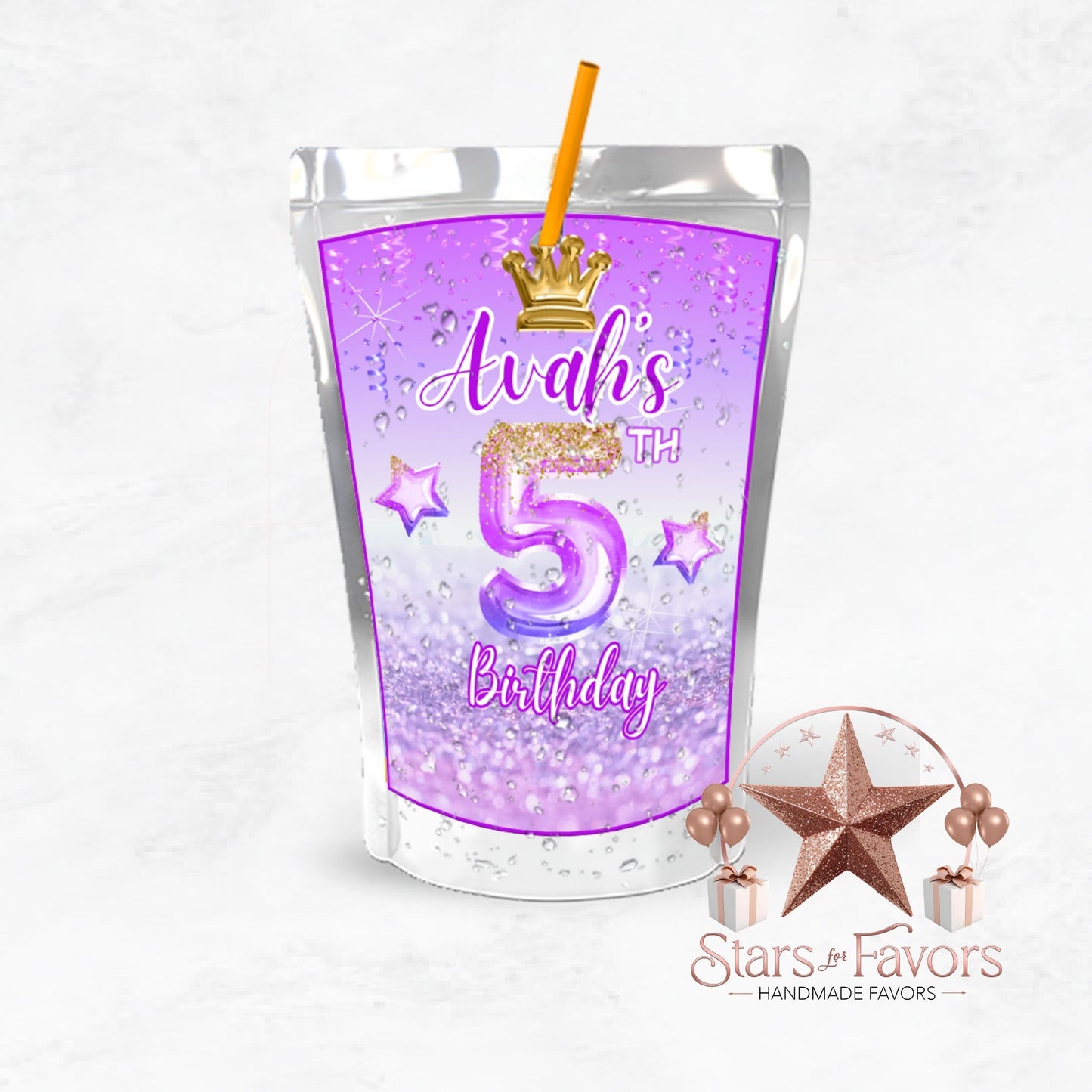 Purple Princess Foil Balloon Custom Juice Pouch