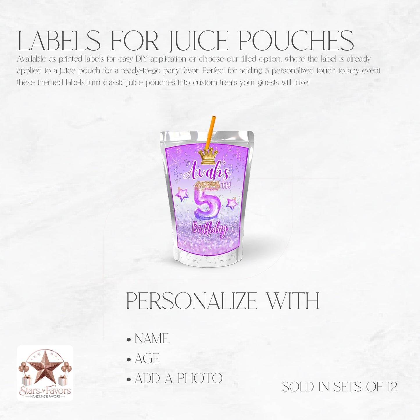 Purple Princess Foil Balloon Custom Juice Pouch