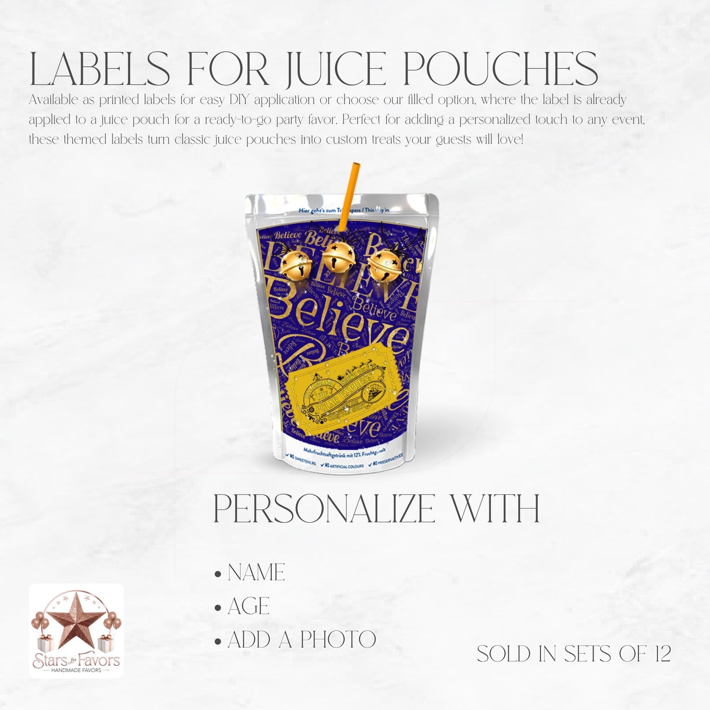 Polar Express Golden Ticket Custom Juice Pouch