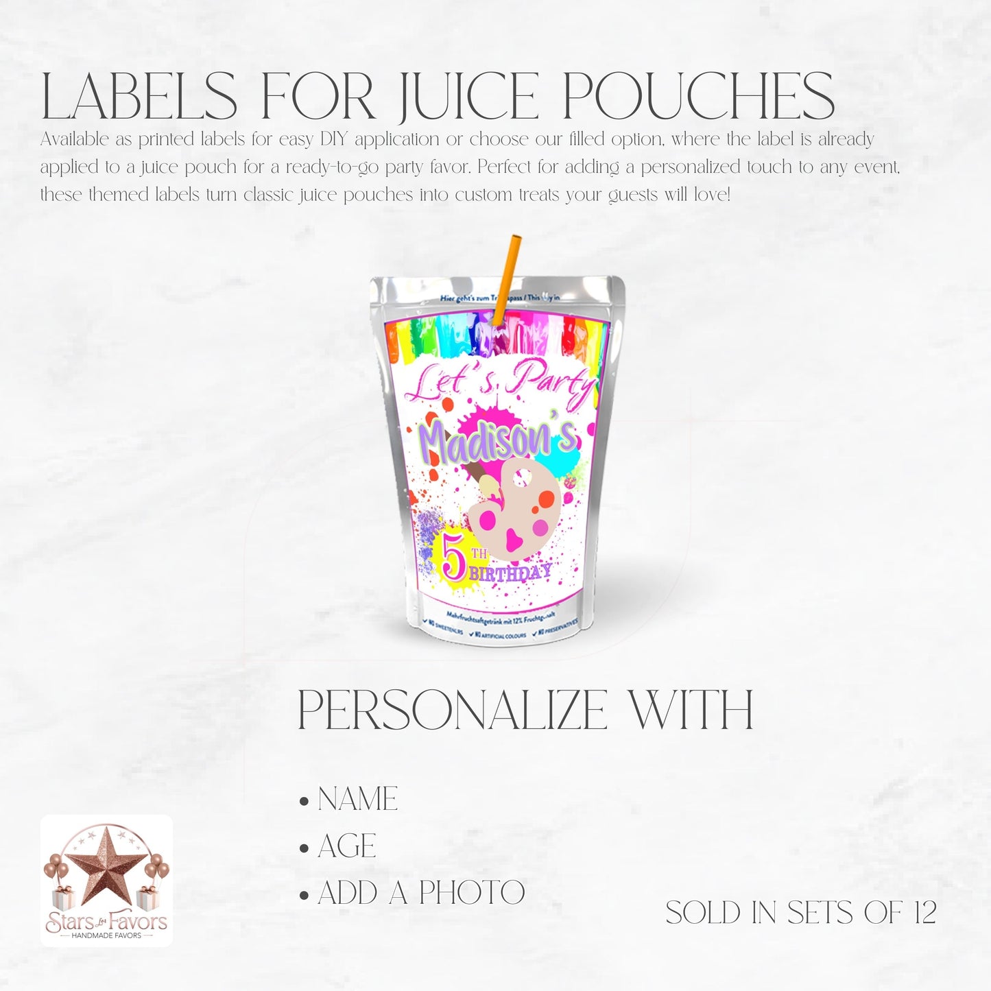 Let's Paint Party Custom Juice Pouch