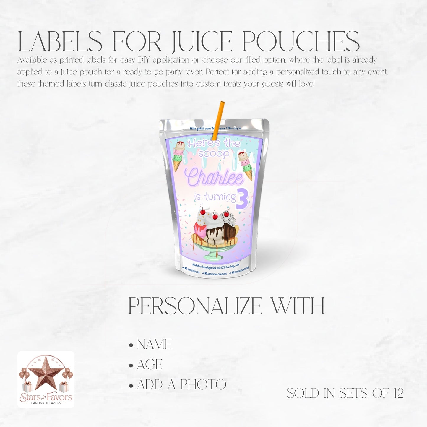 Here's The Scoop Ice Cream Juice Pouch Label