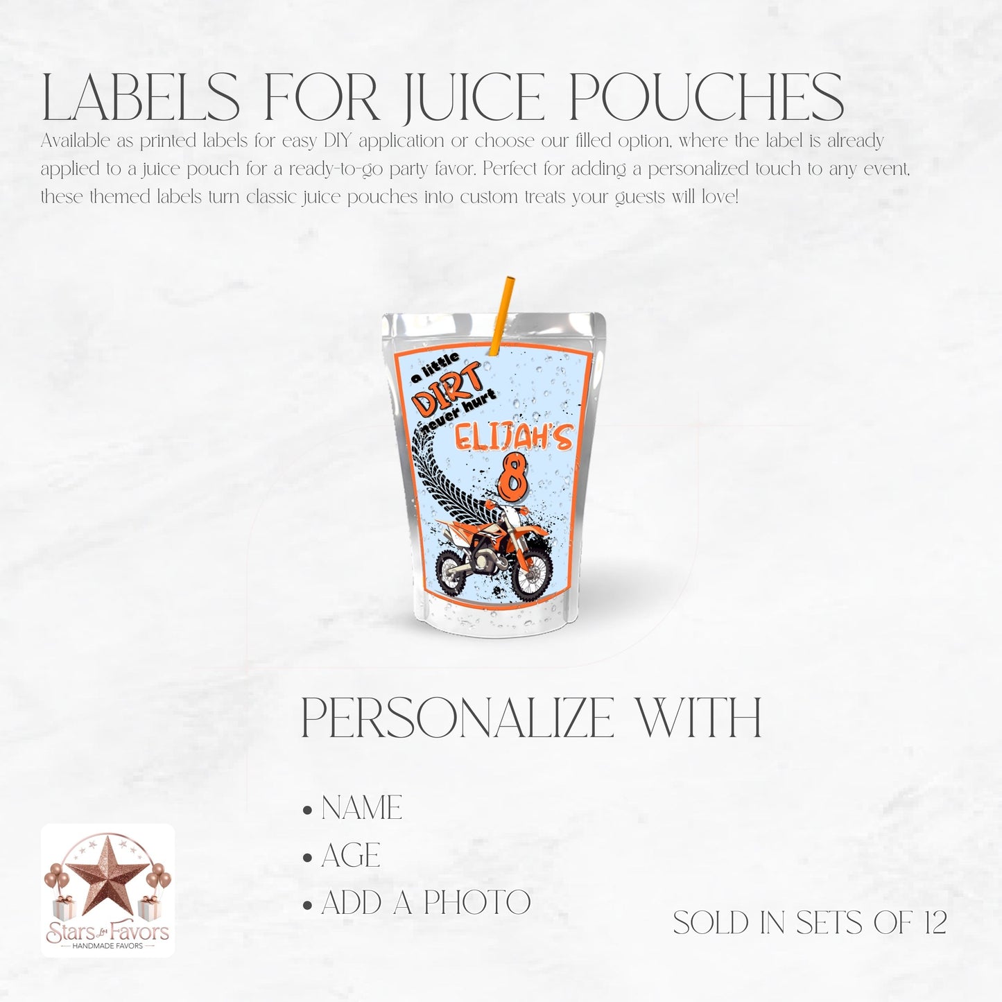 A Little Dirt Never Hurt Custom Juice Pouch Labels
