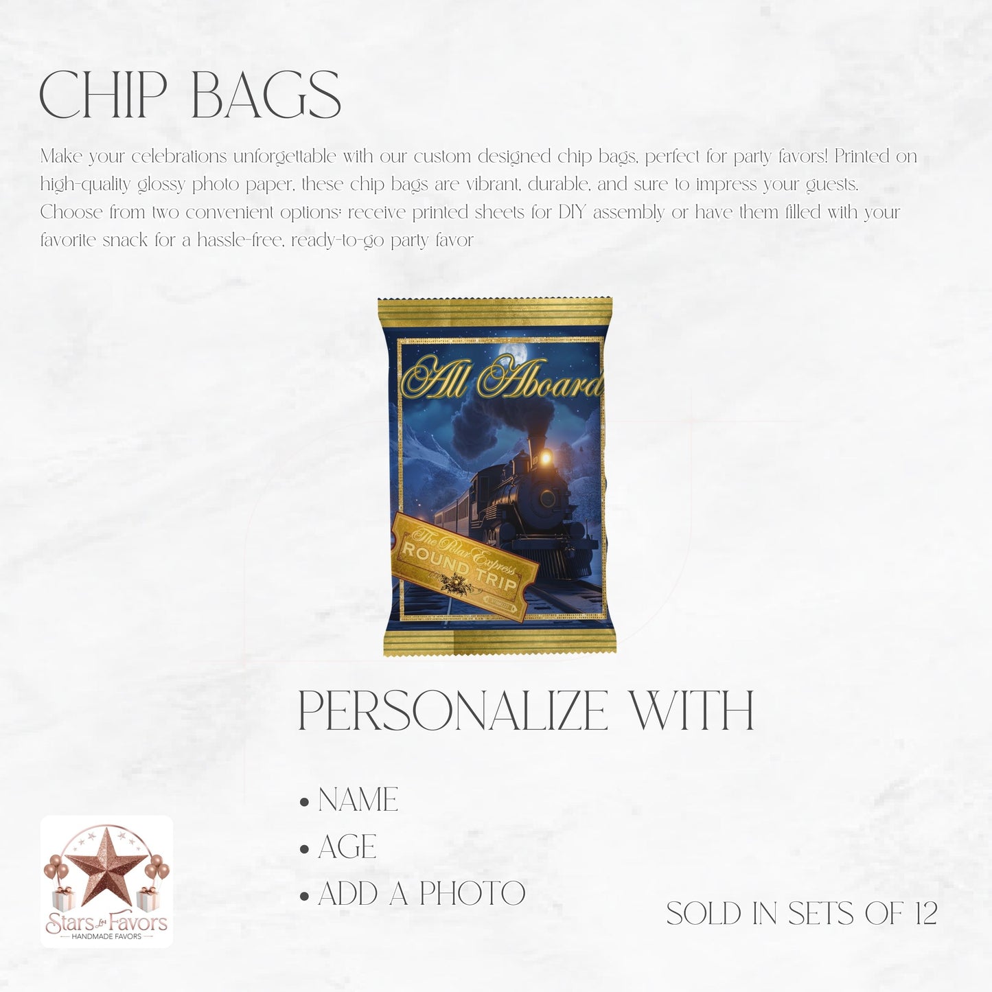 Polar Express Golden Ticket Custom Chip Bags
