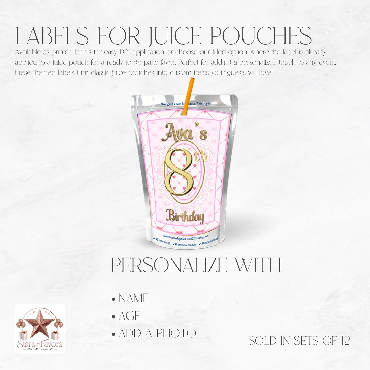 Pink Bows Capri Sun Party Favor