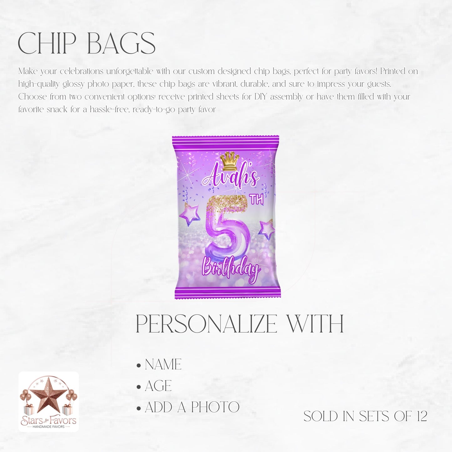 Purple Princess Foil Balloon Custom Chip Bags