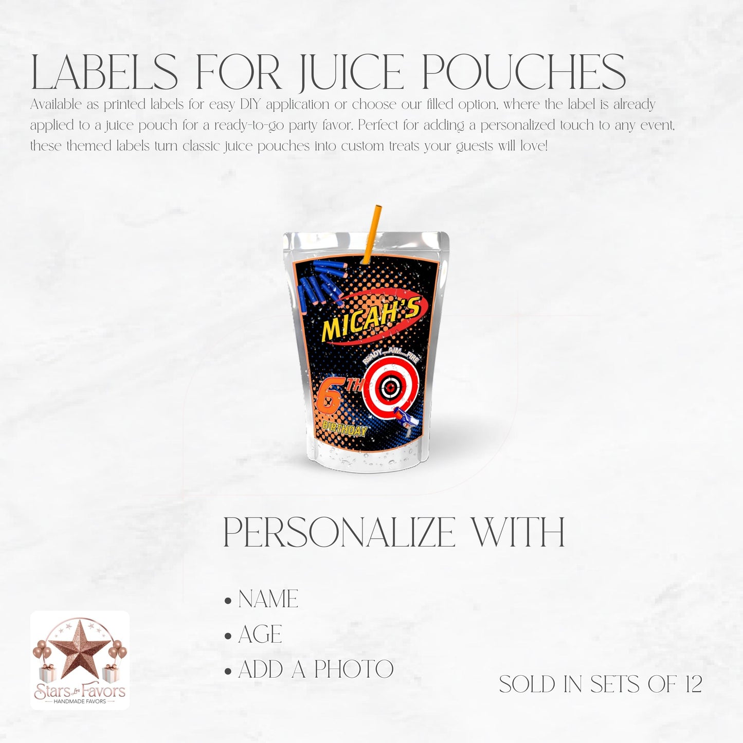 Nerf Ready Aim Fire Theme Custom Juice Pouches