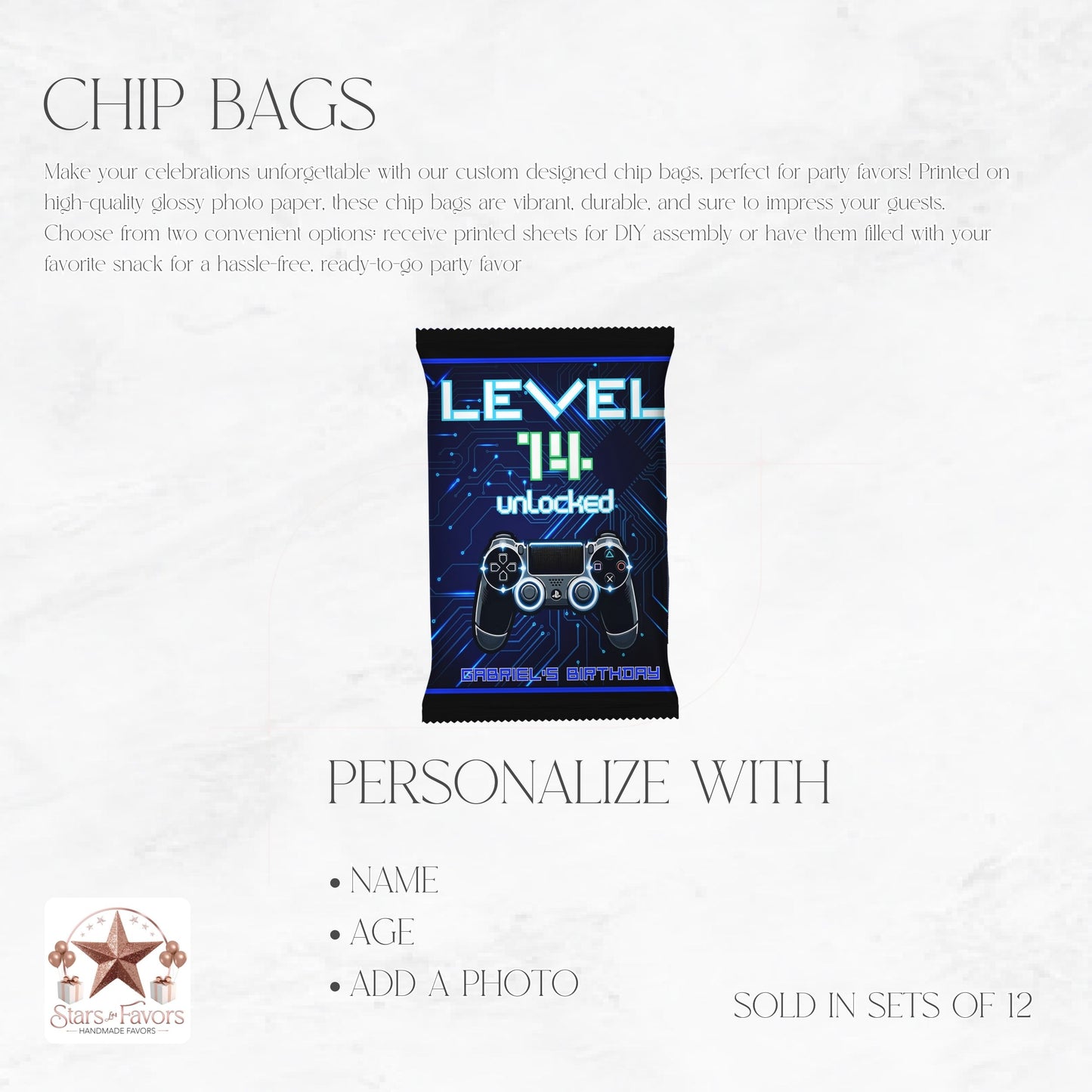 Level Unlocked Gamer Blue Custom Chip Bags
