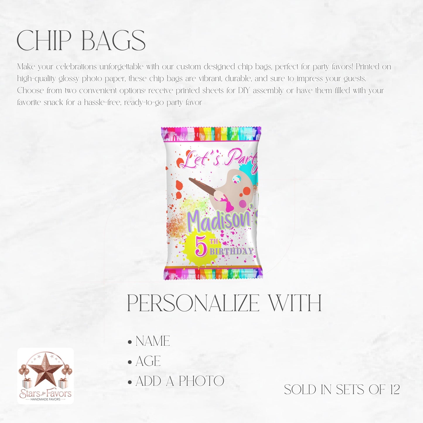 Let's Paint Party Custom Chip Bags