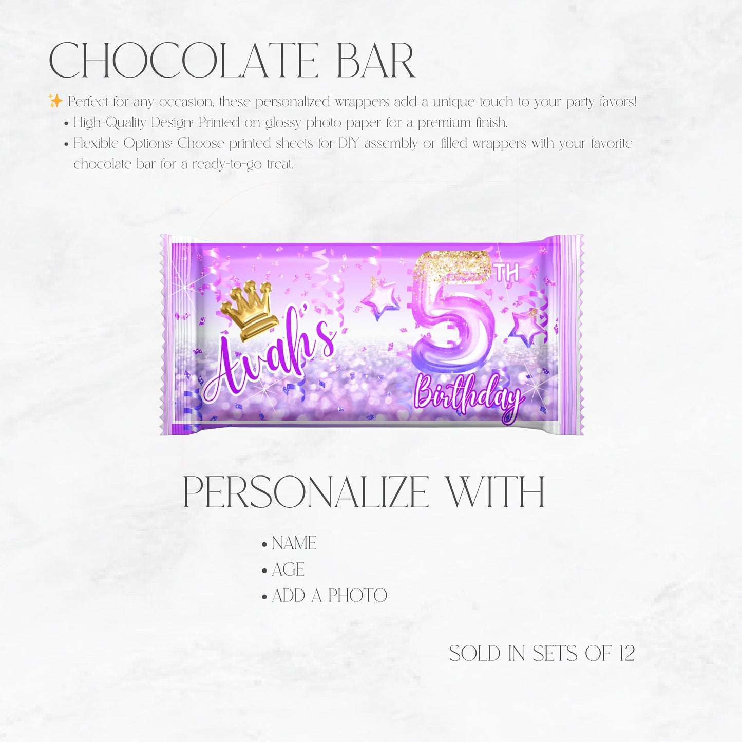 Purple Princess Foil Balloon Chocolate Bar Favors