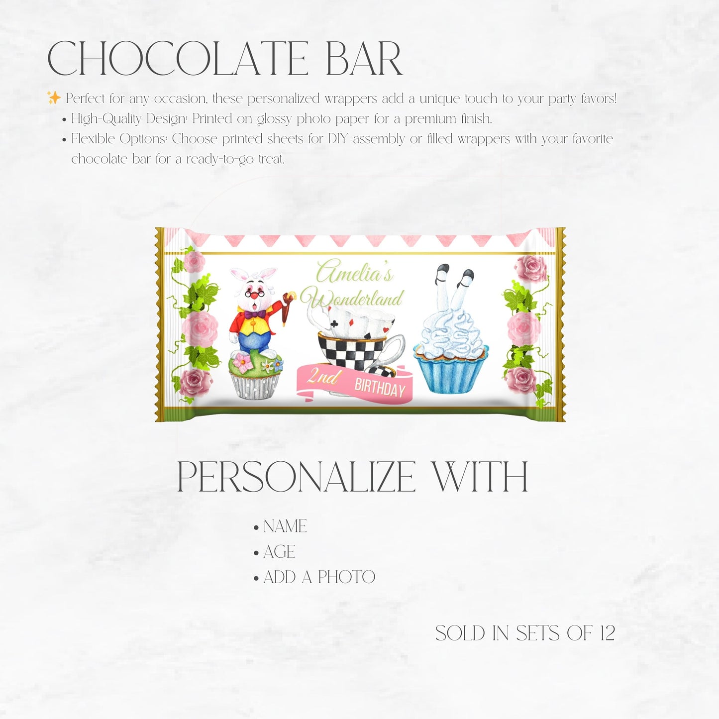 Alice In Wonderland Custom Chocolate Bar Wrapper