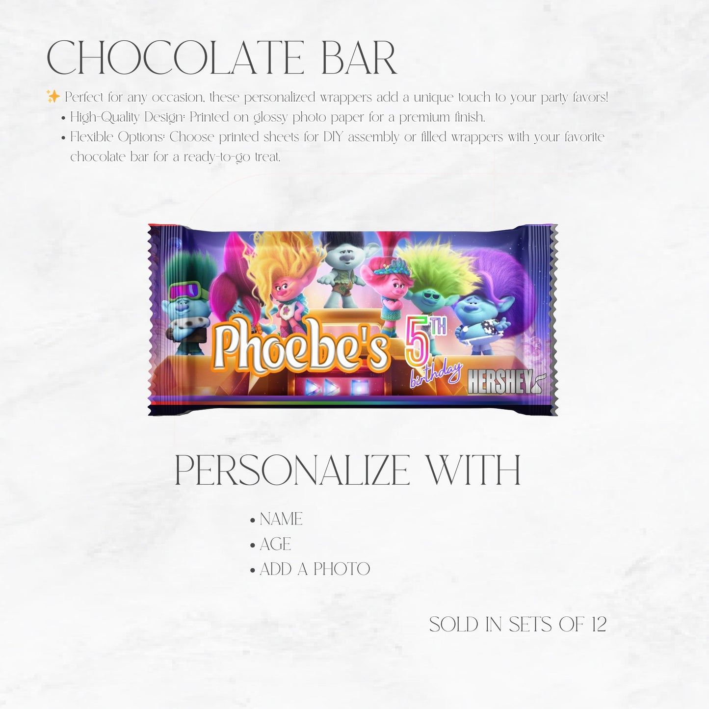 Trolls Band Together Chocolate Bar Favors