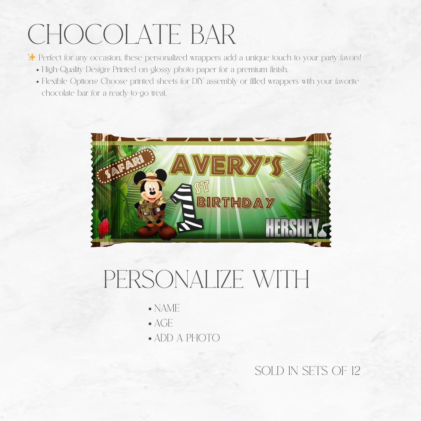Safari Mickey Mouse Hershey Chocolate Bar Favors