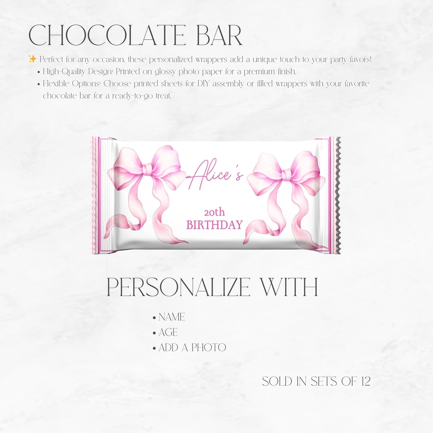 Coquette Pink Bow Chocolate Bar Favors