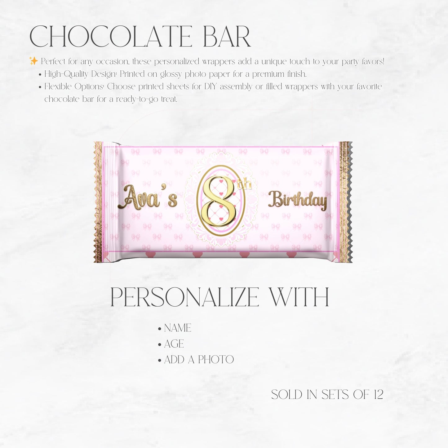 Pink Bows Hershey Chocolate Bar Wrappers