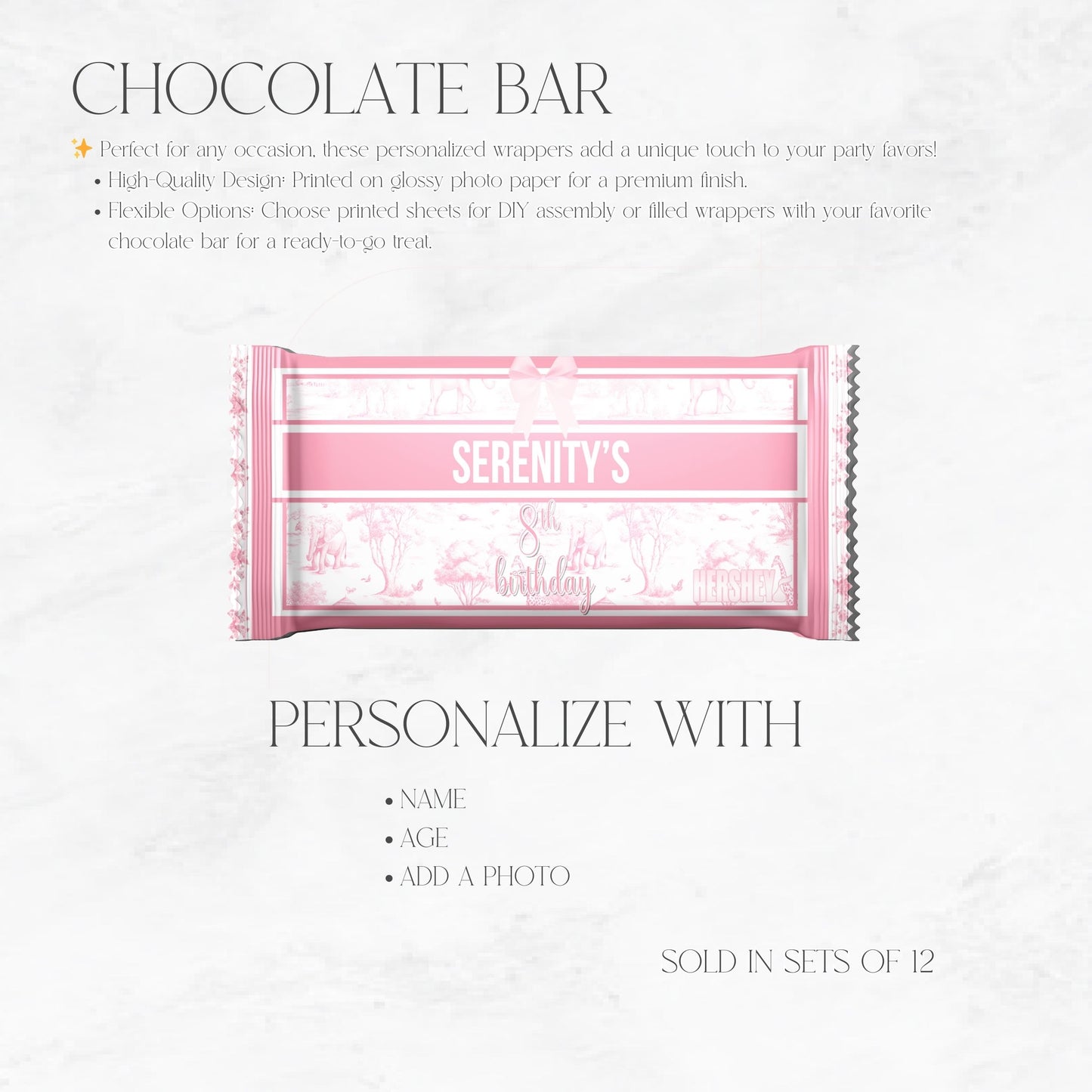 Toile Du Juoy Safari Pink Custom Chocolate Bar Wrapper
