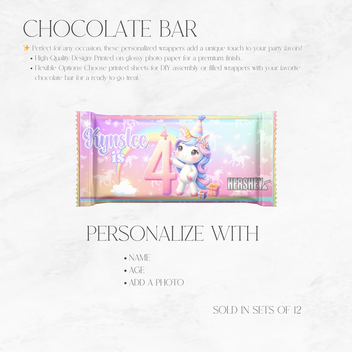 Rainbow Sparkle Unicorn Hershey Chocolate Bar Wrappers