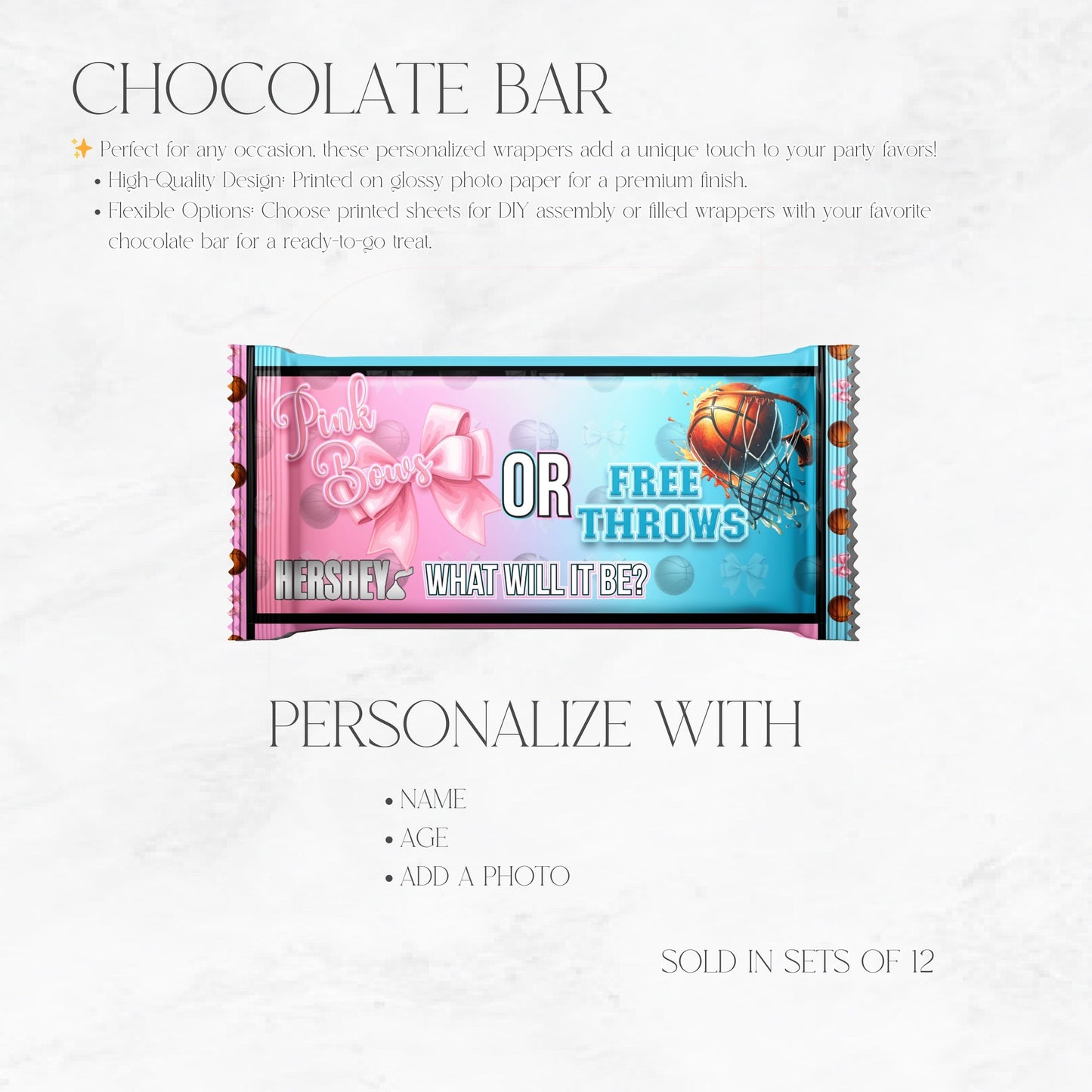 Pink Bows or Free Throws Chocolate Bar Favors