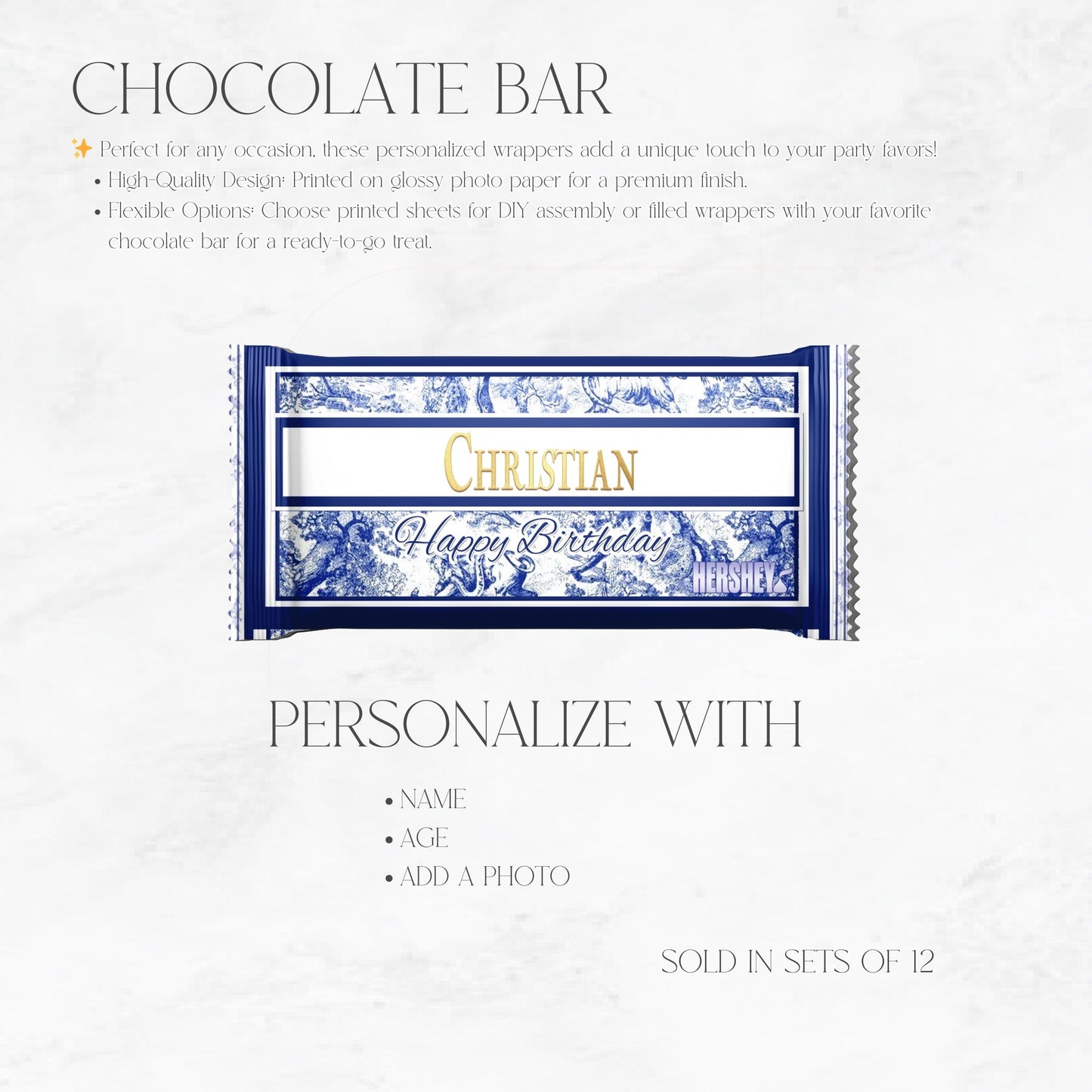 Toile Du Juoy Classic Blue Custom Chocolate Bar Wrapper