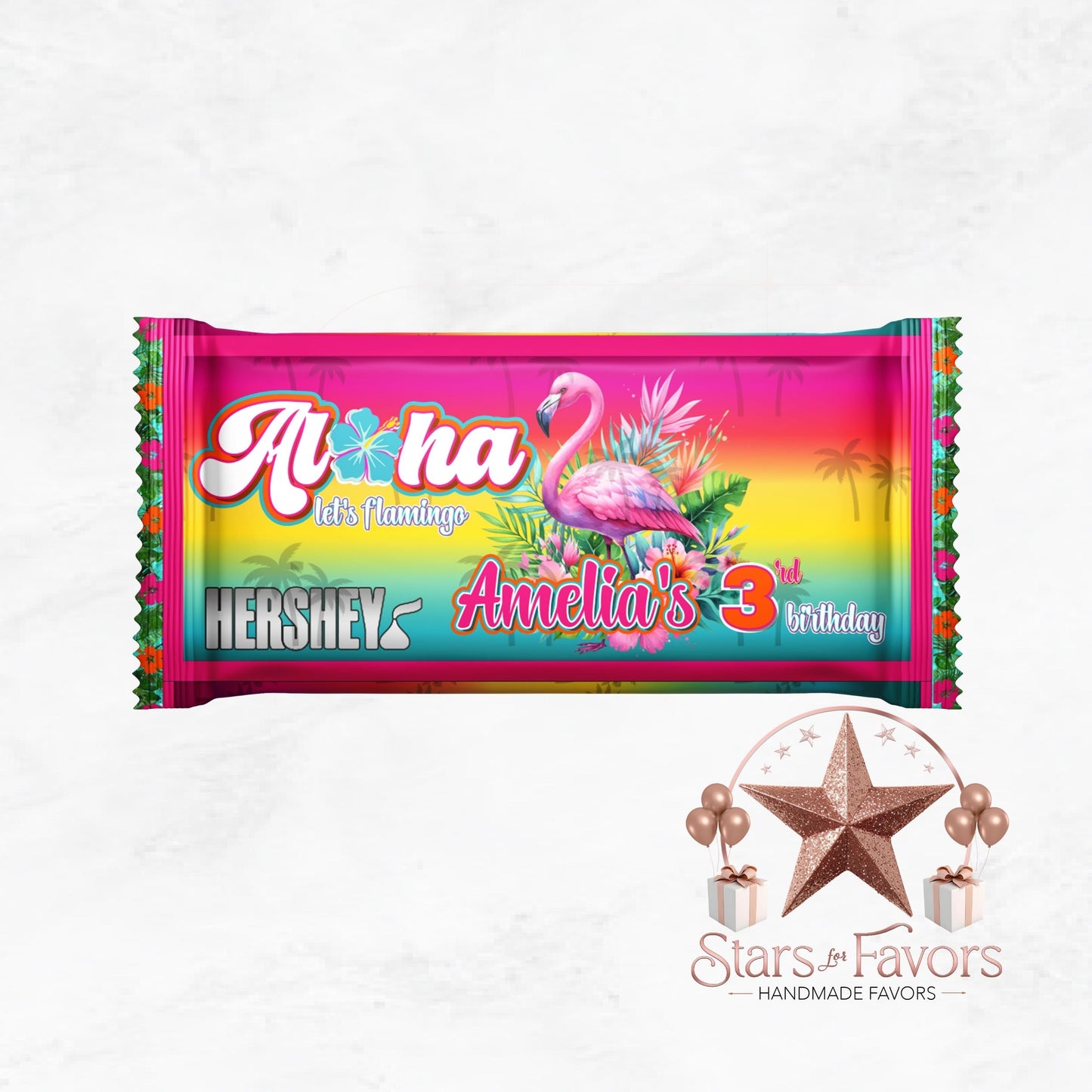 Aloha Let's Flamingo Custom Chocolate Bar Wrapper