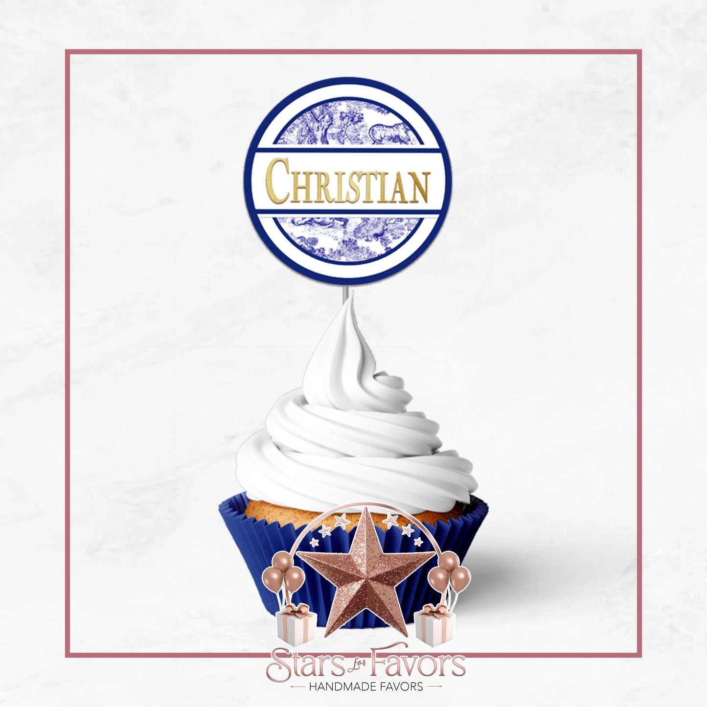 Toile Du Juoy Classic Blue Cupcake Toppers