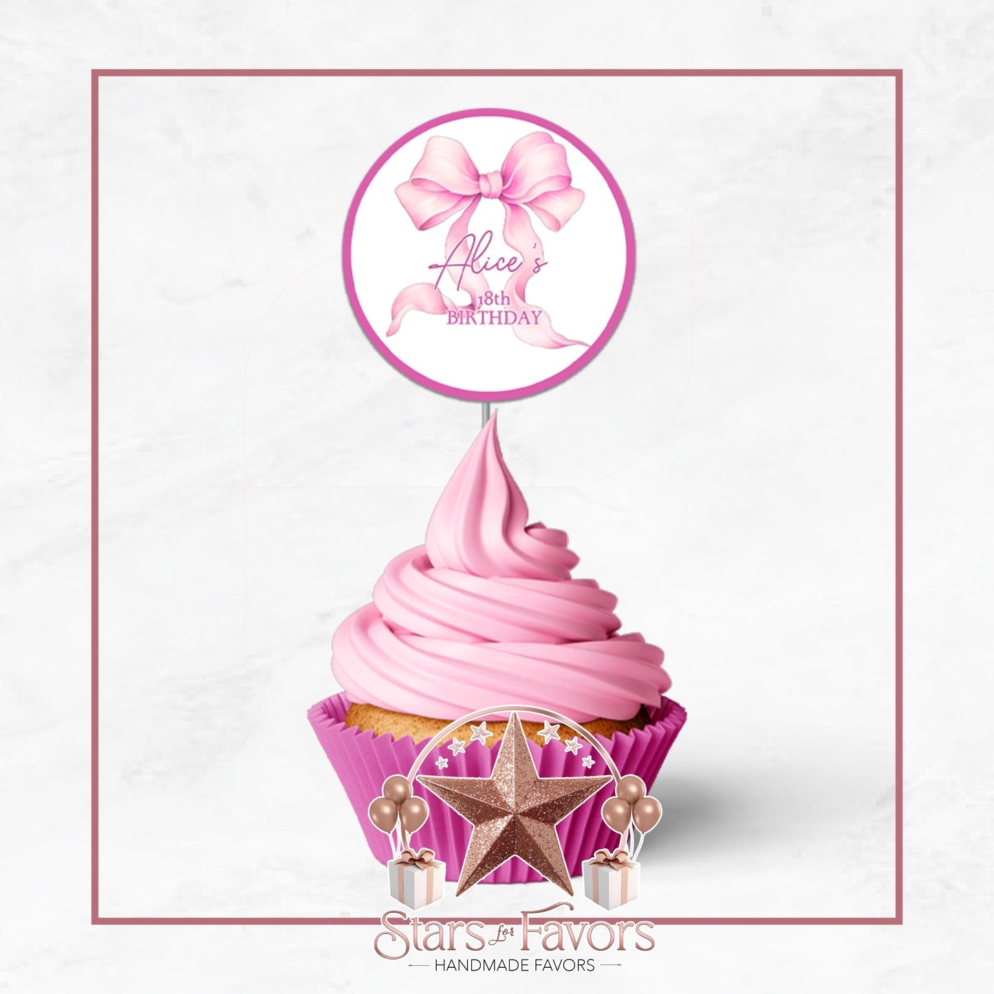 Coquette Bow Cupcake Toppers