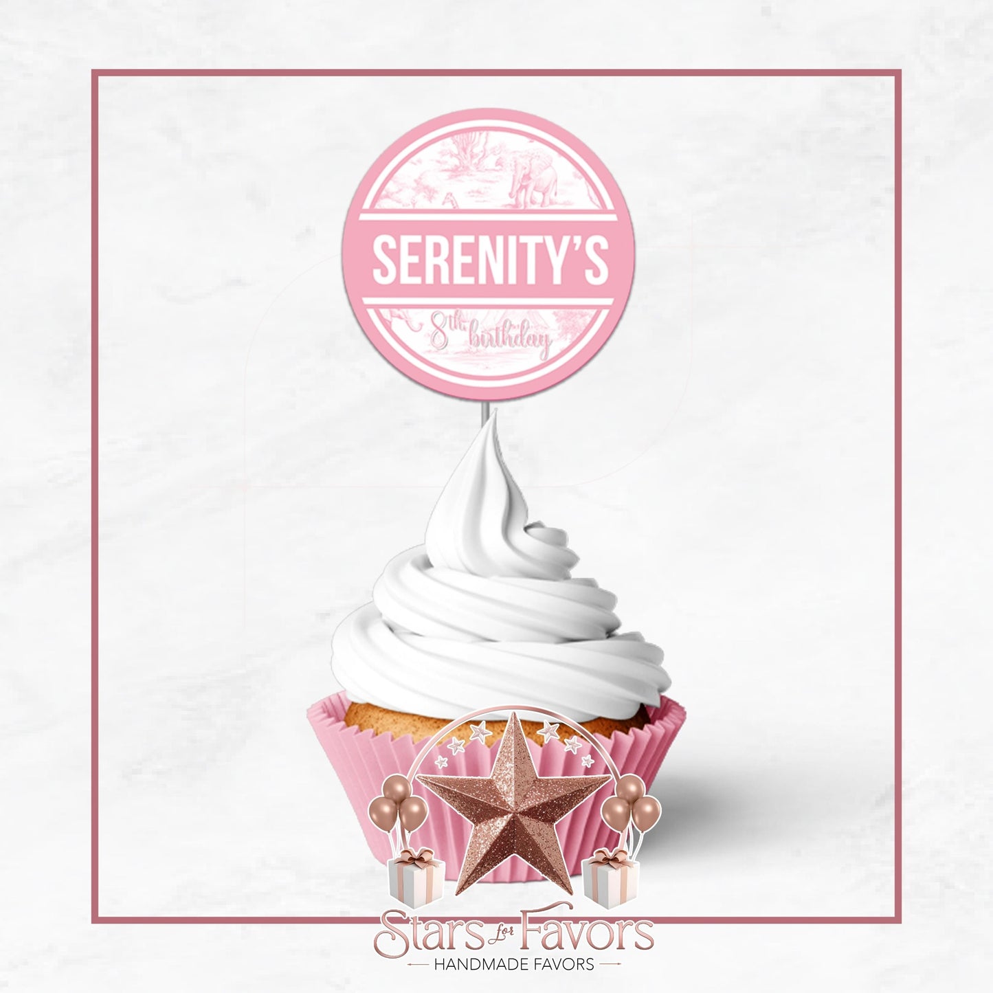 Toile Du Juoy Safari Pink Cupcake Toppers
