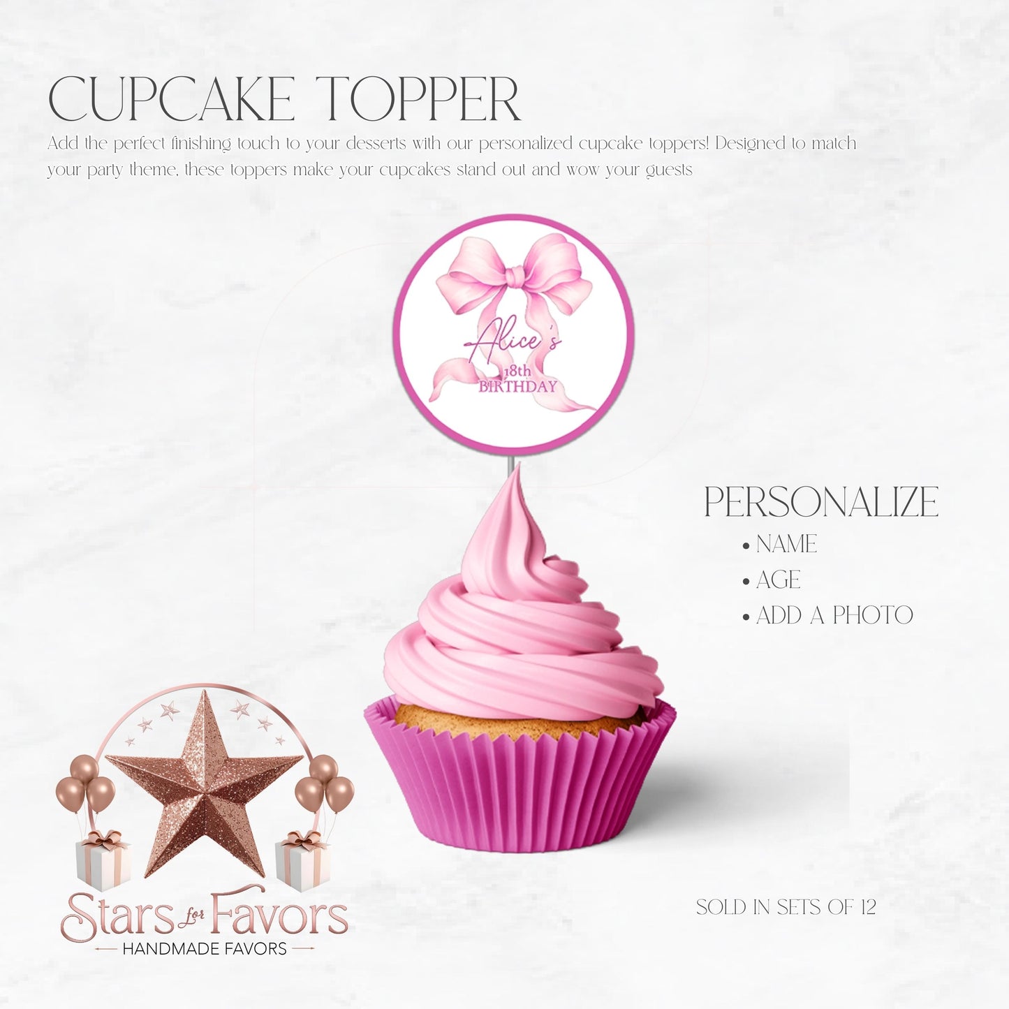 Coquette Bow Cupcake Toppers