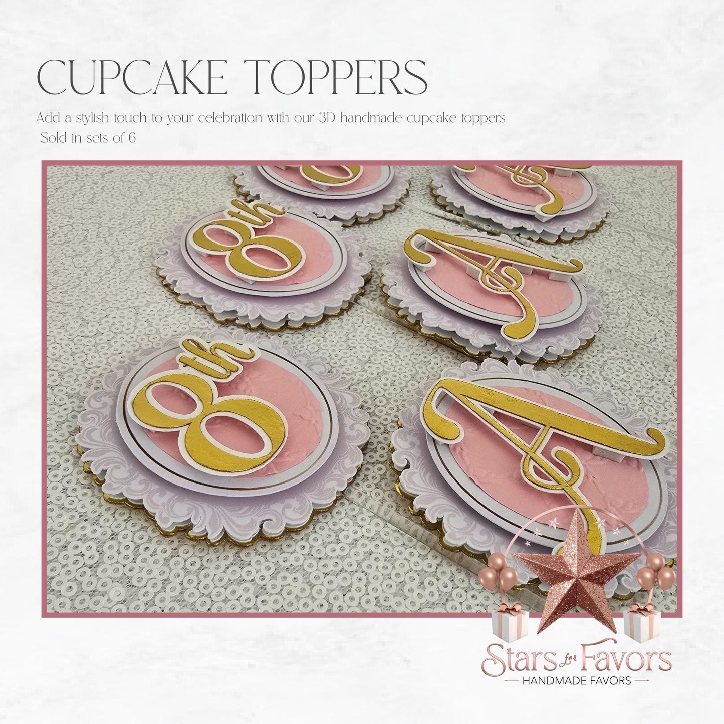 Pink Bows Cupcake Toppers