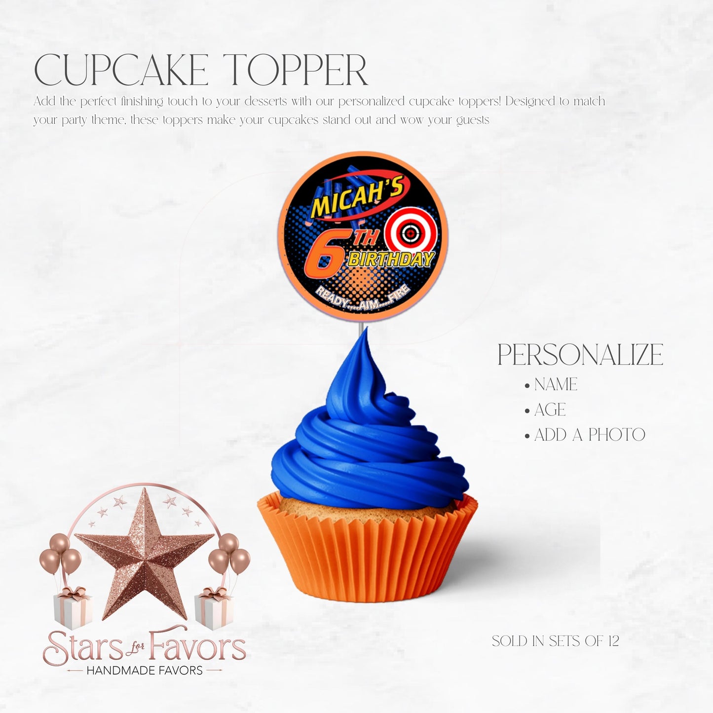 Nerf Ready Aim Fire Custom Cupcake Toppers