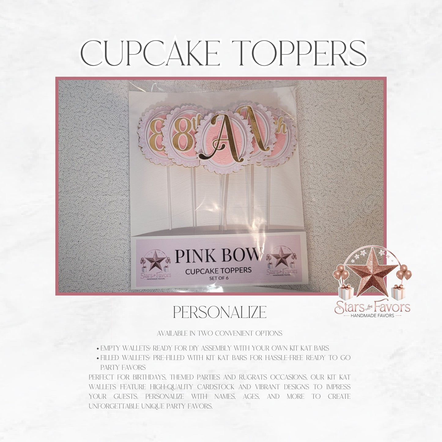 Pink Bows Cupcake Toppers