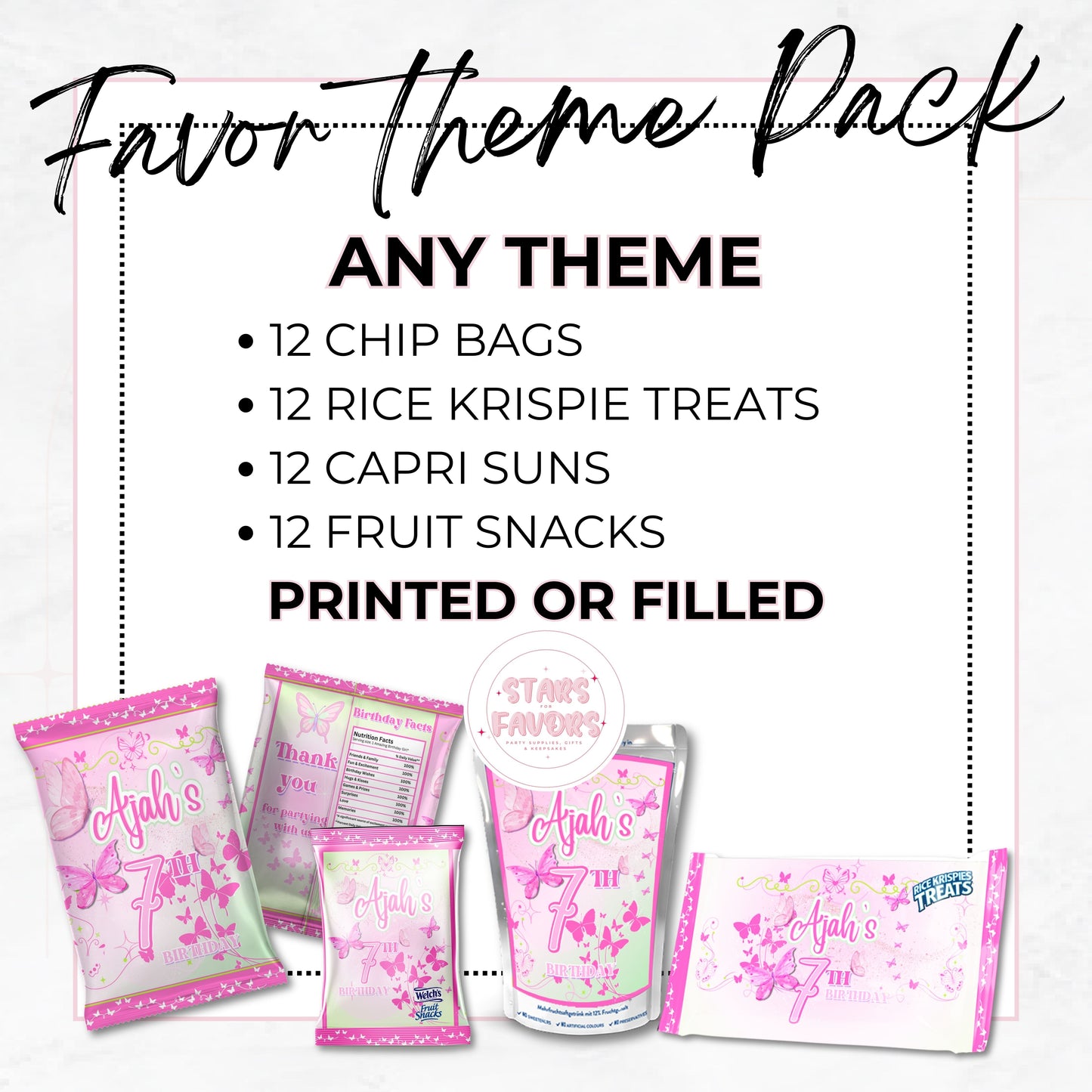 4 Favor Party Theme Pack